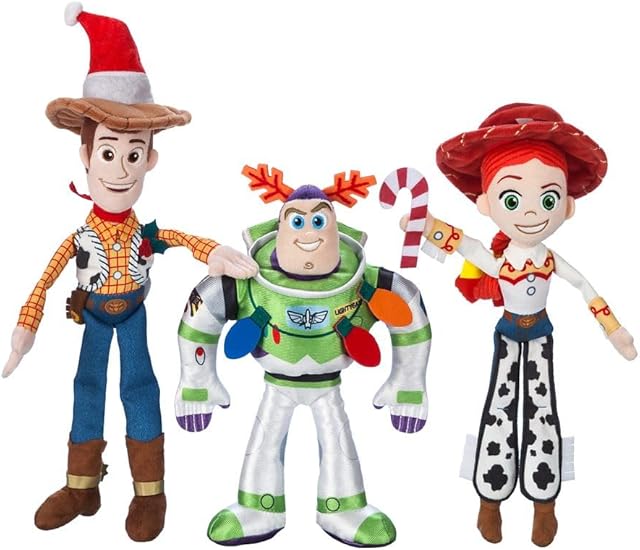 The Disney Store Toy Story Christmas Stuffed Animals Set - Plush Toys of Jessie, Buzz Lightyear & Woody - Holiday Plush Trio with Festive Details - Perfect Toy Story Set for The Holidays