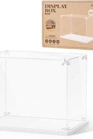 The ROBOTIME Acrylic Display Case for Miniature House Building Sets, Clear Dust Cover Dsplay Case for Collectibles Display, Storage Bins with Reserved Wiring Port(10.3x7.2x8.0 inch)