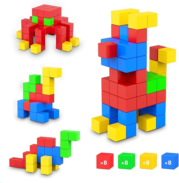 The ROMDS Magnetic Blocks 32 Pieces,1 inch Large Magnetic Building Blocks for Ages 3+ Year Old Boys and Girls,3D Magnetic Cubes for Kids,Preschool STEM Educational Sensory Magnet Toys