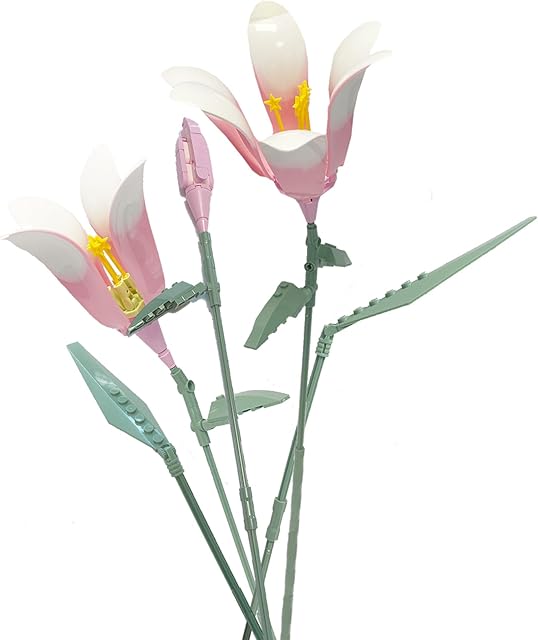 The Lily Flower Kit for Adults, Artificial Flower Bouquet Set, Mini Building Bricks for Gifts/Home Decor, Botanical Collection (Pink)
