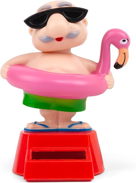 The YGMONER Solar Dancing Beach Grandpa Bobblehead Car Dashboard Decorations – Funny Desk & Shelf Decoration with Motion Activated by Light