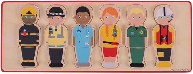 The Bigjigs Toys People Who Help Us Puzzle (18 Pieces) - Emergency Services Jigsaw, Wooden Puzzles, Montessori Jigsaws, Baby & Toddler Toy, for 1 Year Old Girls & Boys
