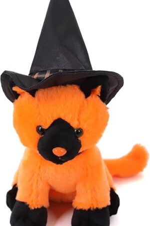 The Plushland Halloween Orange Witch Cat Stuffed Animal Plush Toys,Soft Toy Gifts for Kids 7 Inch