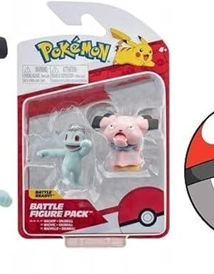 The Pokemon Clip N Go Battle Feature Figure Set and Action Ready Plus Sticker (Machop and Snubbull)