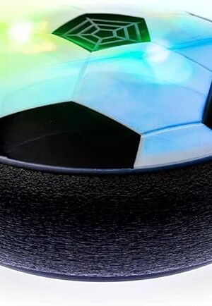 The PicassoTiles Hoverball Air Hockey Soccer Floating Disc with LED Light Airlift Power Soft Bumper Indoor Gliding Toy Battery Operated Movement Training Game for Physical Activity Kids Age 3 Plus PTH100