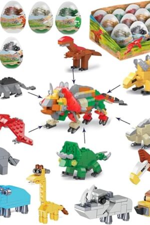 The Prefilled Easter Eggs with Toys Dinosaurs Building Blocks, Jungle Animals Building Kit for Boys Easter Basket Stuffers Easter Egg Fillers Party Favors Classroom Events 12 PCS