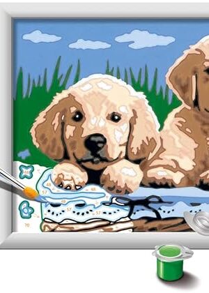 The Ravensburger CreArt Cute Puppies Paint by Numbers Kit for Kids - Engaging Art Craft Set | Canvas & Acrylic Paints | Ideal for Developing Art Skills | Suitable for Ages 7+, 24 x 18 cm
