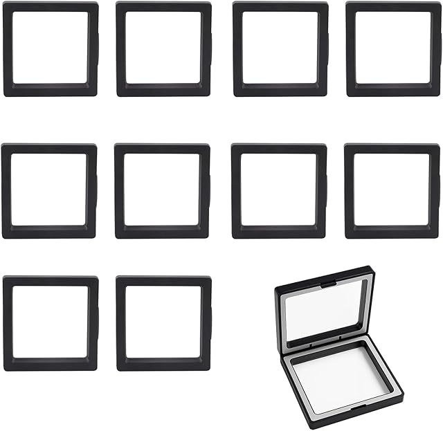 The Black 3D Floating Frame Display Set of 10 - Challenge Coin Holder & Floating Display Case for AA Medals, Military Medals, Coins Collection, Jewelry, Badges - 2.75 x 2.75 x 0.78 Inches Each