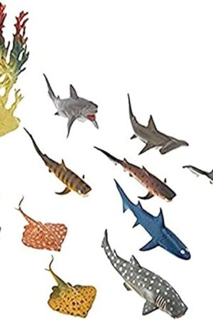 The Rhode Island Novelty Shark and Stingray Playset: 12 Piece Toy Set in Clip Bag for Play on The GO!
