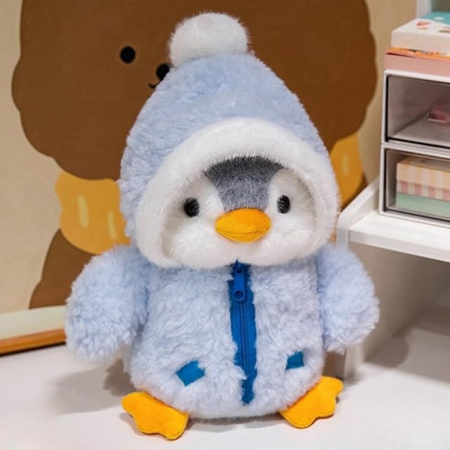 The Christmas Plush Penguin Stuffed Animal 9.8’’ Cute Stuffed Penguin Plush Toy with Fuzzy Fleece Jacket and Hat Little Plush Dolls for Boys Girls Birthday (Blue)