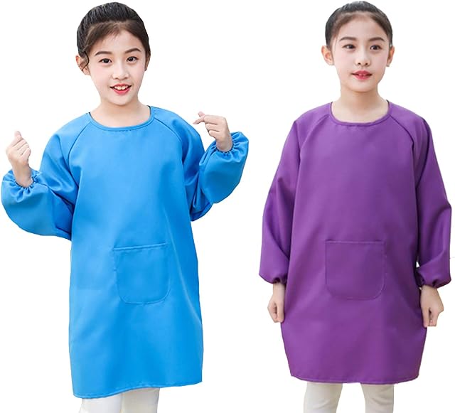 The Lauthen.S Kids Art Smocks,Artist Painting Aprons Long Sleeve with Pocket Eating Gardening Smocks for Toddler 2-12 Years