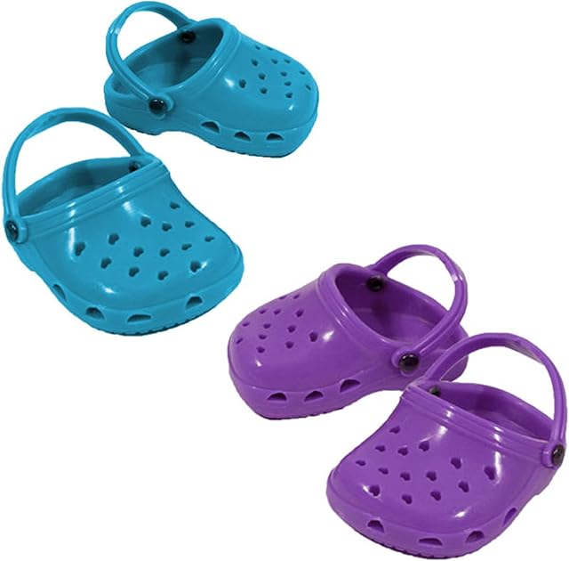The Sophia's 18" Doll Set of Two Comfy Polliwog Garden Clog Shoes in Teal and Purple
