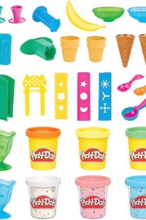 The Play Doh Kitchen Creations Ice Cream Party Set with 22 Tools & 6 Colors, 2-Ounce Cans, Back to School Classroom Supplies, Preschool Toys, Ages +3 (Amazon Exclusive)