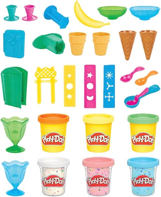 The Play Doh Kitchen Creations Ice Cream Party Set with 22 Tools & 6 Colors, 2-Ounce Cans, Back to School Classroom Supplies, Preschool Toys, Ages +3 (Amazon Exclusive)