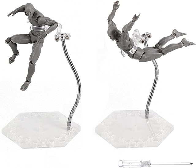 The Action Figure Stand with Adjustable Metal Support Arm, Action Figure Display Holder Stand Base Compatible with HG RG SD SHF Gundam 1/144 Toy with Screwdriver (2Pcs Clear)