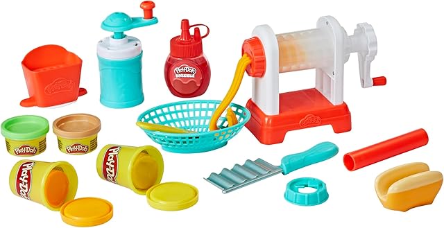 The Play-Doh Kitchen Creations Spiral Fries Playset with 5 Cans of Modeling Compound Colors, Back to School Classroom Supplies, Play Food & Cooking Toys for Kids, Preschool Toys, Ages 3+