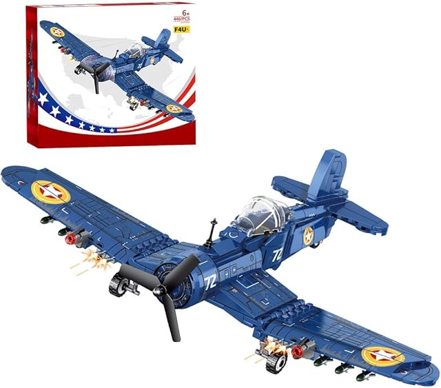 The RiceBlock Attack Airplane F4U Building Set, Military Theme Building Toys for Boys Kids Ages 8-12, 440 Pieces