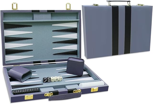 The Backgammon Set - Classic Board Game with Premium Leather Case - Portable Travel Strategy Backgammon Game Set for Adults, Kids - Suitable as (11inch, Gray)