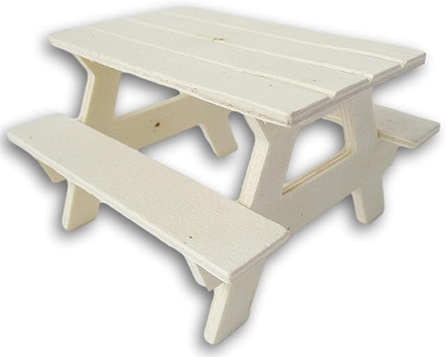 The Craft Supply Picnic Table Miniature Wood for Dollhouse - 4.25 Inches Long, Brown