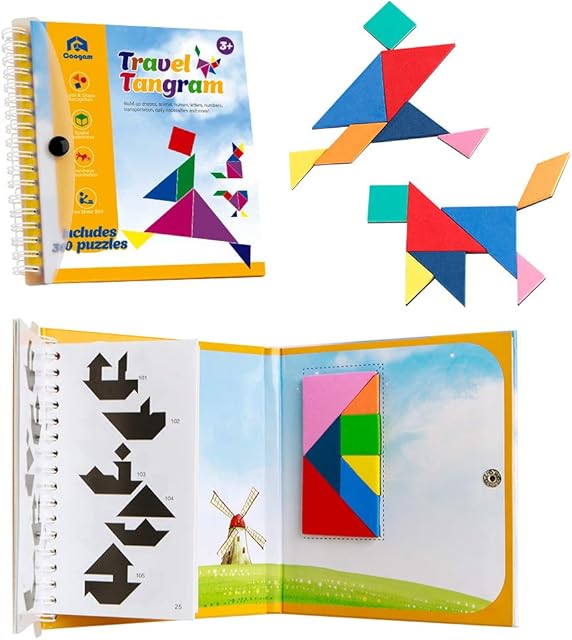 The Coogam Travel Tangram Puzzle - Magnetic Pattern Block Book Road Trip Game Jigsaw Shapes Dissection STEM Games with Solution for Kid Adult Challenge - IQ Educational Toy Gift Brain Teasers 360 Patterns