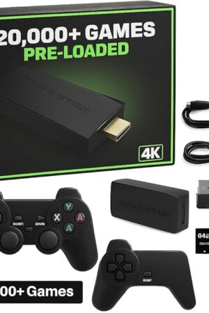 The Retro Game Stick 4K HDMI – 20,000+ Classic Games, 23 Emulators, Plug & Play Nostalgia TV Console with Dual 2.4G Wireless Controllers & 64GB Card for Kids & Adults