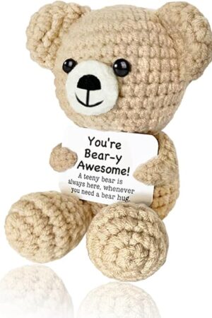 The Positive Crochet Animals Mini Crocheted Bear Emotional Support Plush Crochet Animal Alreadymade Gifts for Women Men Her Him Friends Coworker Daughter Son Inspirational Gifts Handmade Knitted Cute