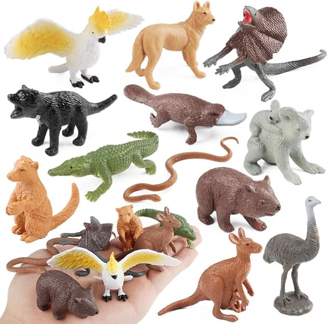 The 12pcs Mini Australian Animal Figurines – Realistic Wildlife Models with Kangaroo, Koala, Dingo, Crocodile, Python, Ostrich – Educational Toys for Kids, Cake Toppers, STEM Playset