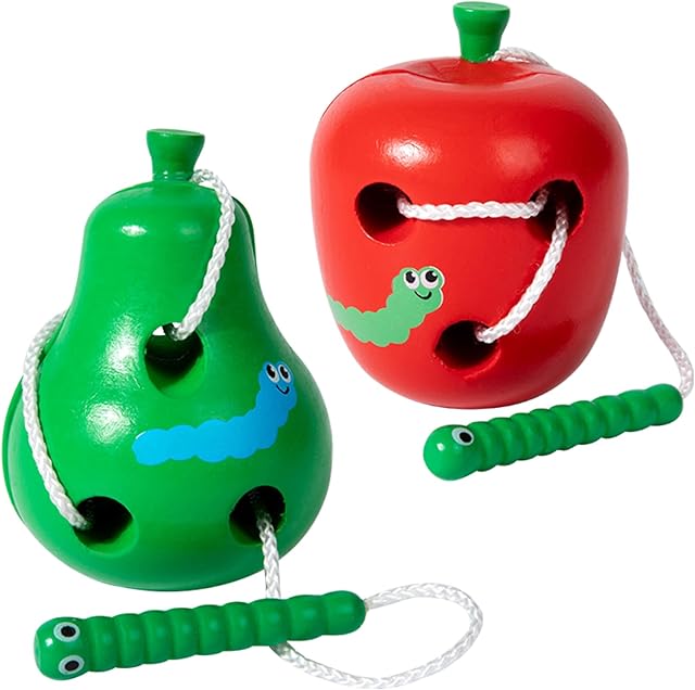 The Montessori Activity Caterpillars Eat Fruit Combination Toys Early Development Toys Wooden Lacing Toys Children Learning Educational Wood Block Puzzles Toy for Toddlers Boys Girls