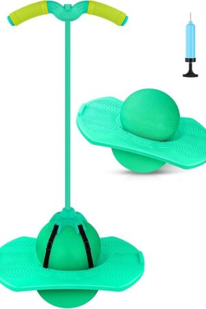 The Pogo Jumper with Handle and Ball Pump, High Jump Toy Bounce Jump Trick Board Pogo Bouncing Ball Safe and Fun Pogo Stick for Kids Boys Girls and Adults (Green)