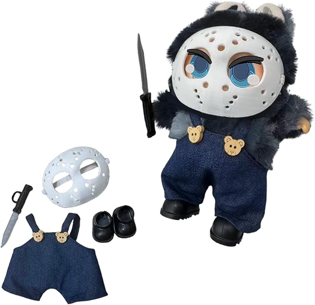 The 17cm Doll Clothes for Halloween, Halloween Scary Mask Doll, DIY Creative Gifts Set for 17cm Dolls(A)