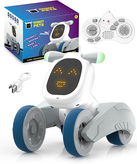 The Robot Toys for Boys and Girls Rechargeable, Voice and Remote Control Dog Robots Interactive Talking Pets Smart Partner with Record Demo Program Dancing Music, Toy Gifts for Kids Age 3 and Up