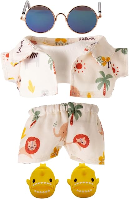 The Vacation Style Clothes for 17cm Doll, Accessories for 17cm Dolls, Clothes Set for Dolls, Fashion Casual Stylish 5 PCS Set Glasses Shoes Clothes Set for Doll Accessories (No Doll) (Apricot)