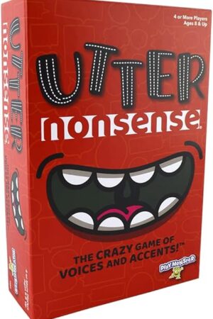 The PlayMonster Utter Nonsense -- The Crazy Game of Voices and Accents -- Ridiculous Family Fun -- Ages 8+ -- 4-20 Players, Red