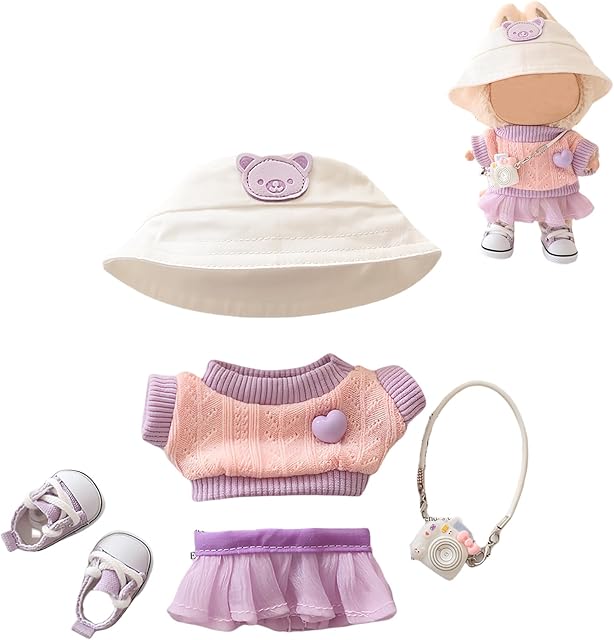 The Doll Clothes for Lububu, Premium 5-Piece Lububu Outfits Set, 7 Inch Lububu Clothing Accessories (No Doll) (Purple)