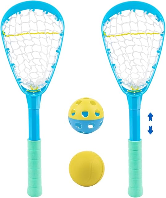 The Foayex Adjustable Kids Lacrosse Sticks Set with 2 Balls, Outdoor Play Toys for Backyard Lawn Park Camping Beach Pool Games, Birthday Gifts for Ages 3 4 5 6 7 8 Year Old Boys Girls Toddler