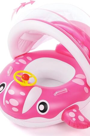 The Peradix Baby Pool Float with Canopy, Inflatable Baby Swimming Ring with Removable Sun Protection Shade, Whale Toddler Floaties Water Infant Swim Float Toys