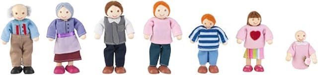 The KidKraft 5" Wooden Poseable Doll Family of 7 - Caucasian, Gift for Ages 3+