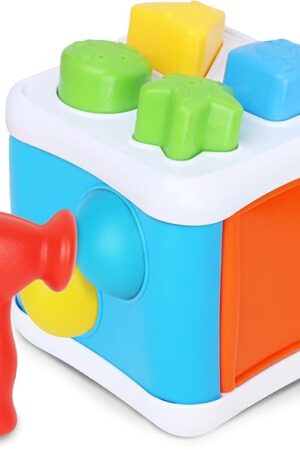 The Pound a Ball and Shape Sorter - 2 in 1 Developmental Toys for Babies, 8 Different Shapes, 2 Balls, 1 Hammer Montessori Toys for 1+ Year Old Kids