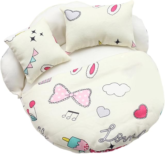 The Toy Bed, Doll Furniture with 2 Pillows - Small Sleeping Bag Bed for Cute Decoration | Doll Bedroom Accessories (Beige Yellow)
