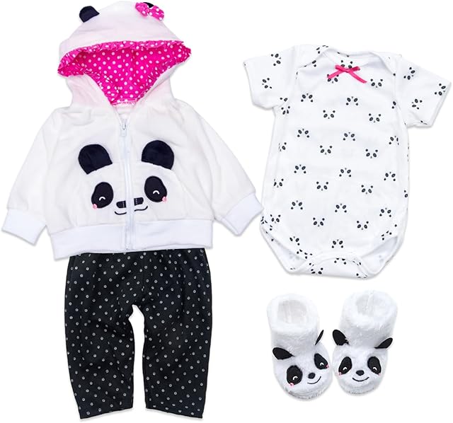 The Reborn Baby Doll Clothes 22 inch Outfits for 20-23 inch Reborn Doll Girl Panda Outfit Accessories 4pcs Reborn Baby Matching Clothes
