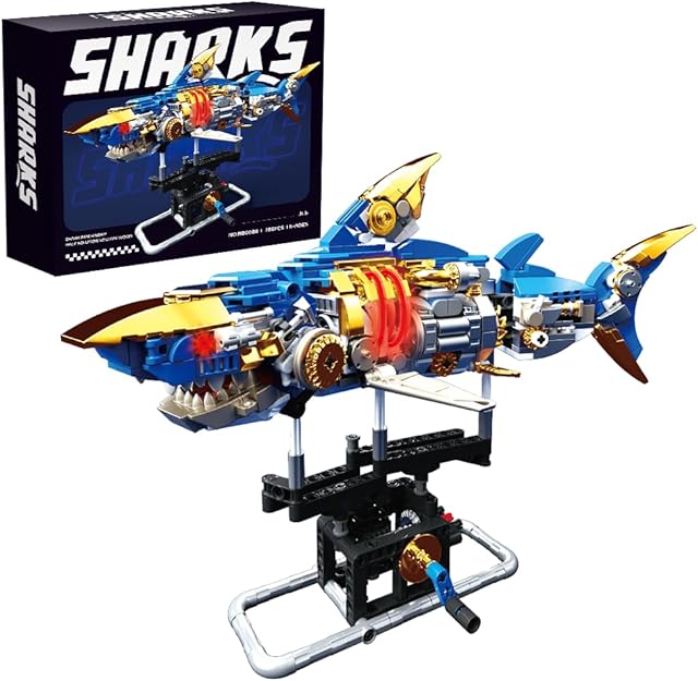 The RiceBlock Shark Building Blocks Sets, Sea Animal Building Toys for Ages 8-13, Adult Challenge STEM Toys for Kids, Adults Crossing Ocean, 685 Pieces