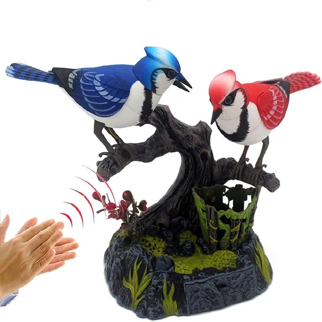 The nulala Two Simulation Parrots Birds Toys - Voice Controlled Parrots Chirping and Wings Flap - Electronic Birds Pet for Home Garden Decor Ornament (513A)