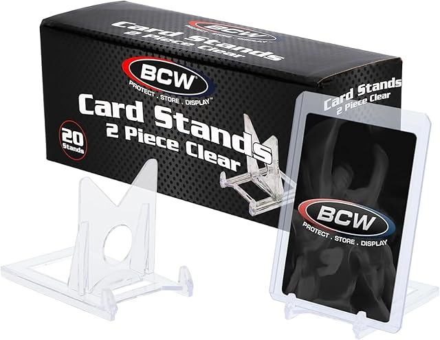 The BCW 2-Piece Card Display Stands | Showcase Top Loaders, Magnetics, Screwdowns |Trading Card Display| Card Display Stand | Card Stand | Semi Rigid Card Holder Stand (20 Pack)