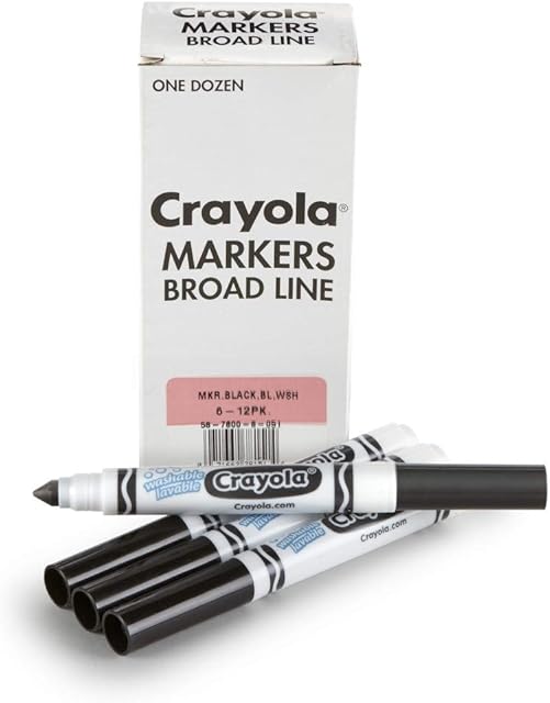 The Crayola Washable Markers for Kids - Black (12ct), Bulk Broad Line Markers for School, Classroom Essentials, Teacher Classroom Must Haves for Elementary School