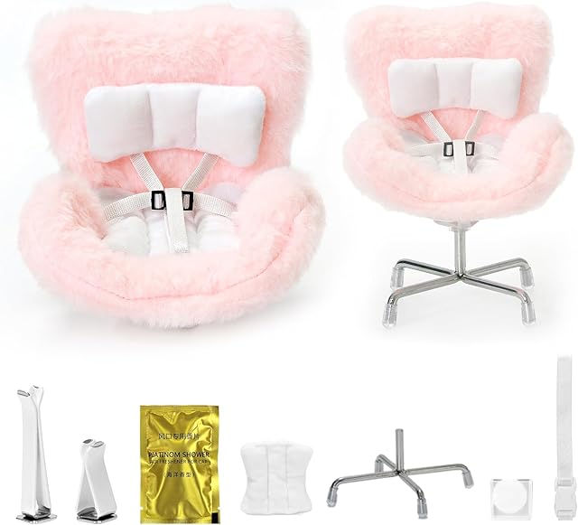 The Car Seat for Dolls (10-17cm), Cute Doll Accessory with Soft Furry Cushion, Air Vent Clip & Desktop Stand, Display Sofa for Blind Box Fans & Collectors, Functional Car Ornament (Pink)