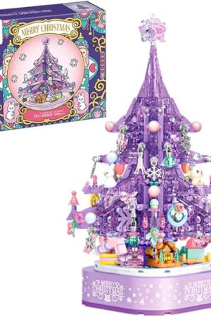 The Purple Crystal Christmas Tree Building Block Set, 729 PCS Christmas Music Box Bricks Model Kit, Construction Toy for Adults Girls