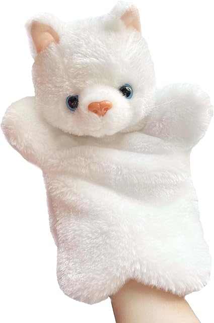 The Cat Hand Puppets Kitten Plush Animal Toys Dolls for Kids Imaginative Pretend Play Storytelling White