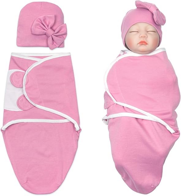 The Reborn Baby Doll Clothes 22 inch Girl Outfit for 17''-22'' Baby Doll Newborn Girl Pink Swaddle Hat (Pink)