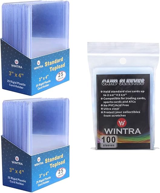 The 3" x 4" 50 Count 35pt Topload Hard Card Holder and 100 Count Penny Soft Card Sleeves Protectors Bundle for Trading and Sports Cards (50 topload + 100 Sleeves)