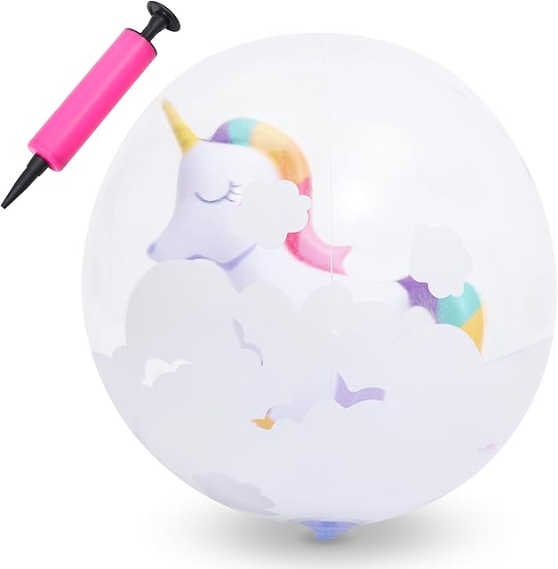 The Botabee Beach Balls- Floating Beach Ball for Kids - Clear Inflatable Swim Balls with Unicorn Inside - Blow Up Swimming Pool Ball for Outdoor Water Party Games - Fun Summer Toys
